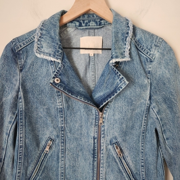 Rebecca Taylor | Washed Denim Cutoff Raw Hem Moto Jacket - Size M - Picture 4 of 14